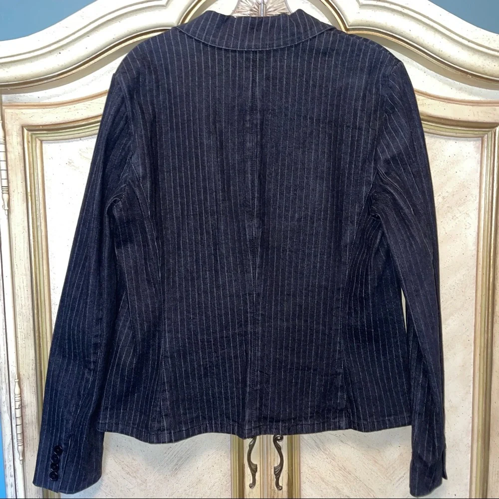 Ralph Lauren Jeans Co Black Denim Pinstrip Jacket Blazer Large NEW NWOT - Picture 3 of 11